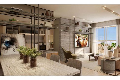Brooklin Bricks - Perspectiva ilustrada do living do apto. de 103m² priv.