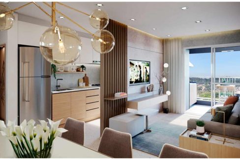 Brooklin Bricks - Perspectiva ilustrada do living do apto. de 69m² priv.