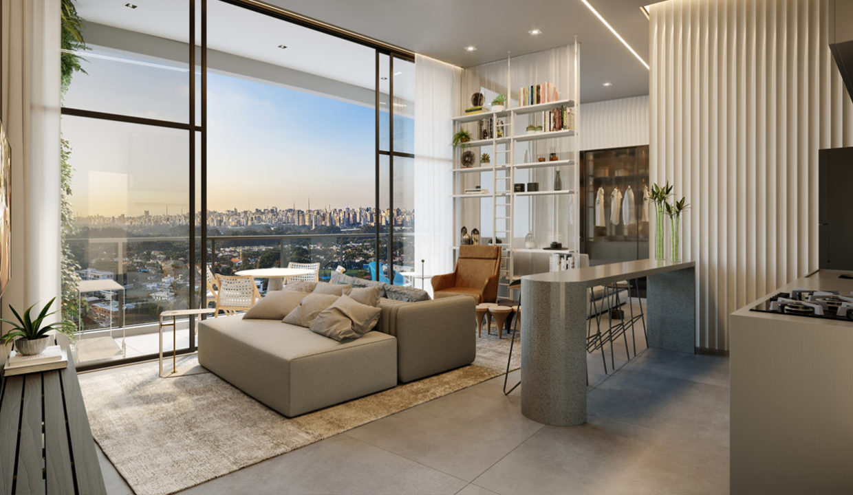 Living do Apto Loft do Lançamento Helbor Window Moema
