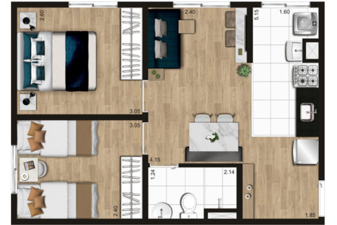 Opção 2 - Planta Final 2 de 40m² do KZ Panamby