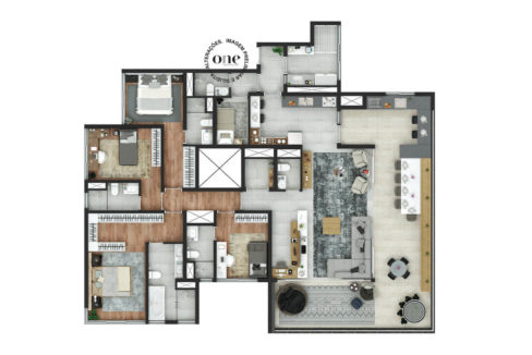 Planta Apartamento de 230 m² do EDGE Pinheiros