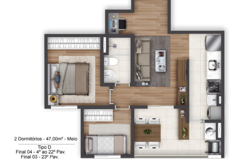 Planta Opção 4 - Apartamento de 47m² do TERRAÇO Vila Matilde