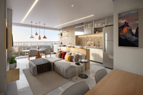 Living Ampliado do Apartamento de 56m² do NATTUR Nova Klabin
