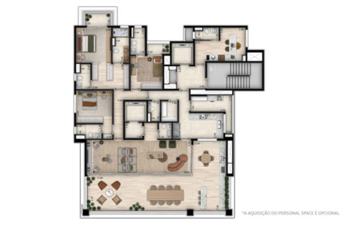 Opção 2 - Planta Living Ampliado com 3 Suítes e 237m² + Personal Space - AMYRÁ Moema