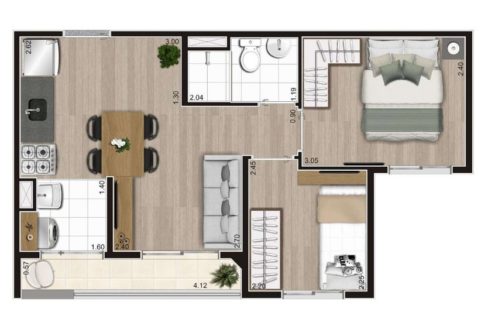 Opção 2 - Planta 2 Dormitórios com Terraço - Flix Zona Sul