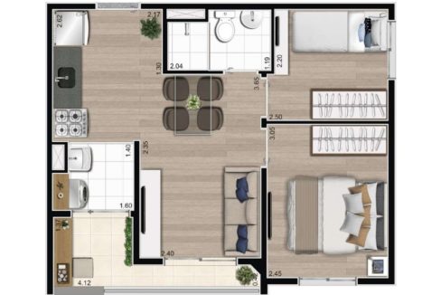 Opção 3 - Planta 2 Dormitórios com Terraço - Flix Zona Sul