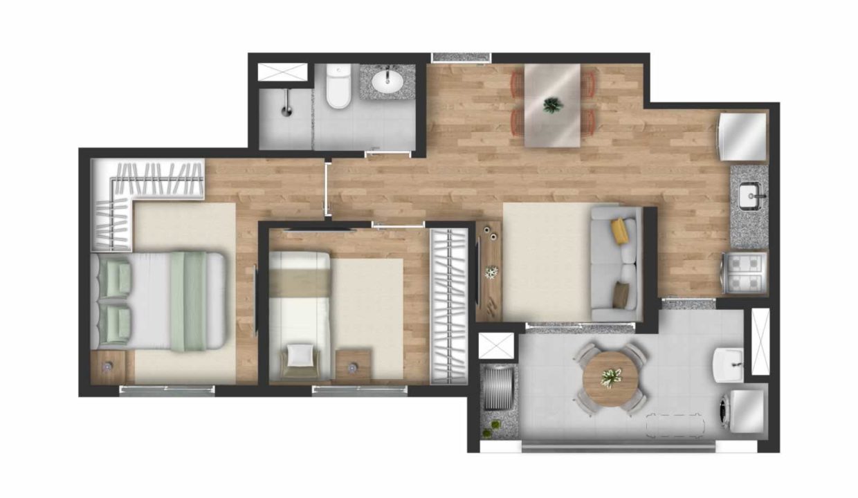 Planta do Apartamento de 2 Dormitórios e Terraço Gourmet com Churrasqueira - BIOS Veleiros